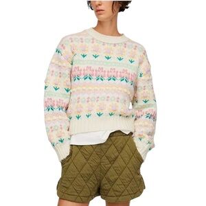 Mango multicolor pastel floral crewneck knit sweater spring Easter